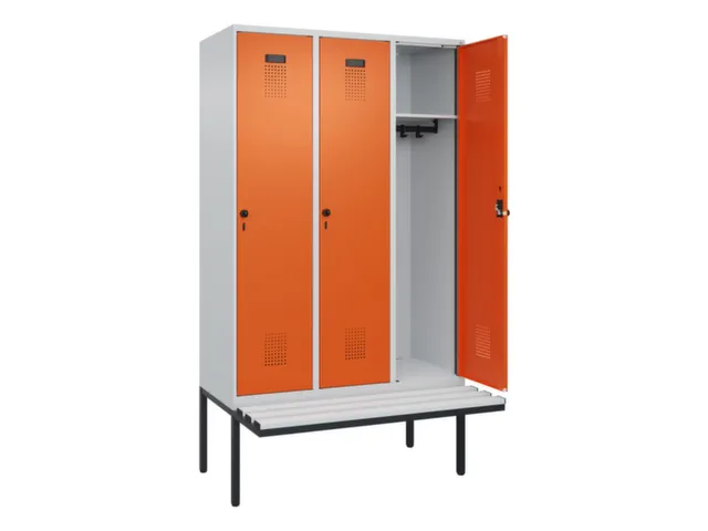 locker met bank,HxBxD 2120x1200x815mm,3vak,vak B 400mm,draaigrendel