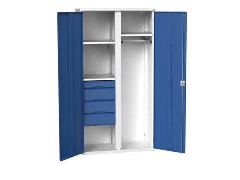 Locker 2000x1050x550mm 3 vakken, lade, dubbele vleugeldeur, RAL5010