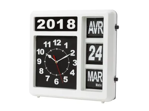 Flipover Wandklok Met Kalender 31x31cm Frans