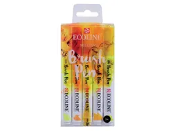 Brushpen Talens Ecoline set-geel blister à 5 stuks assorti