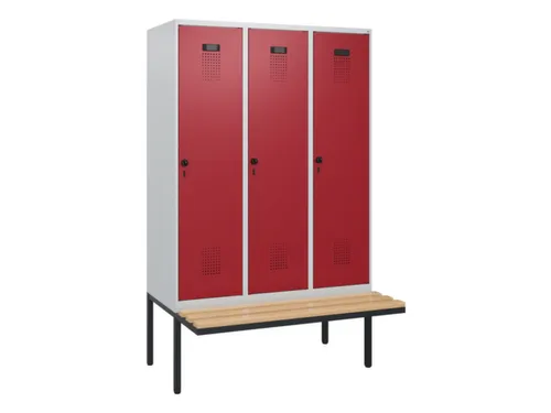 locker met bank,HxBxD 1950x1200x815mm,3vak,vak B 400mm,draaigrendel
