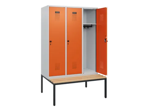 locker met bank,HxBxD 1950x1200x815mm,3vak,vak B 400mm,draaigrendel