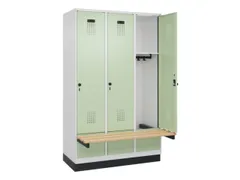 locker met bank,HxBxD 1950x1200x815mm,3vak,vak B 400mm,draaigrendel