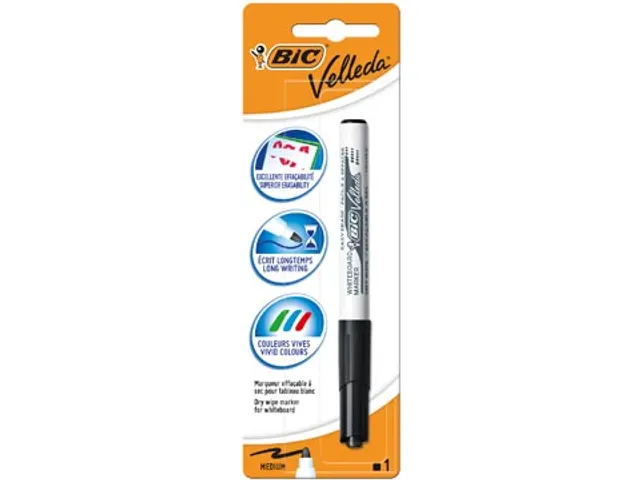 Bic Velleda marqueur pour tableaux blancs 1741, noir, sous blister