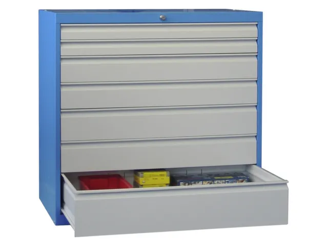 ladekast,HxBxD 1000x1023x600mm,7lade(n),RAL7035,front RAL3000