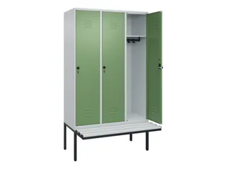 locker met bank,HxBxD 2120x1200x815mm,3vak,vak B 400mm,draaigrendel - 2