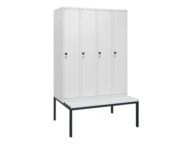 locker met bank,HxBxD 1950x1200x815mm,4vak,vak B 300mm,draaigrendel