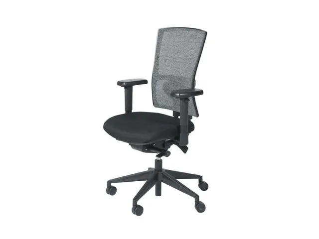 Bureaustoel 400 NPR Stof zwart, rug Wol/Mesh Grijs, Zwart voetkruis