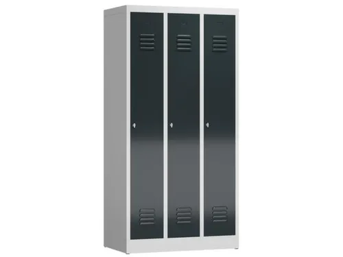 garderobekast 1800x870x500mm 3vak klink sokkel romp RAL7035 RAL7016