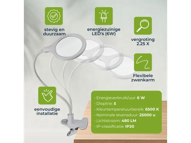 LED Loeplamp Met Bevestigingsklem 5 Dioptrie 6W 30 LEDs WIT