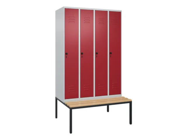 locker met bank,HxBxD 2120x1200x815mm,4vak,vak B 300mm,draaigrendel