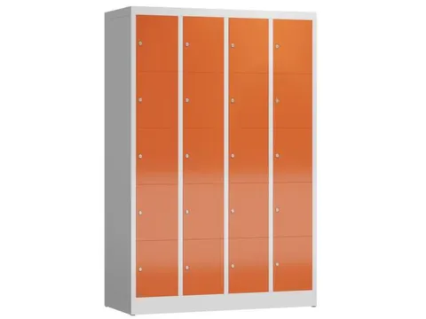 Lockerkast 1800x1185x500mm 4x5 vakken cilinderslot, sokkel, RAL3000