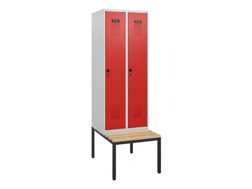 locker met bank,HxBxD 1950x600x815mm,2vak,vak B 300mm,draaigrendel