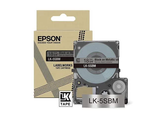 C53S672094 Epson 18mm zilver zwart LK-5SBM lettertape metallic 9m