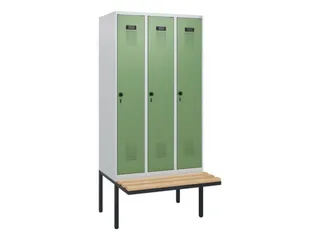 locker met bank,HxBxD 1950x900x815mm,3vak,vak B 300mm,draaigrendel - 2