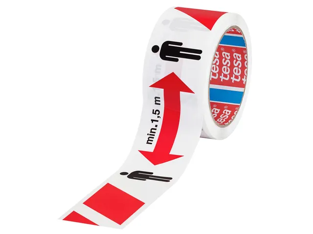 Vloermarkeringstape tesa houd afstand 50mx50mm rood-wit