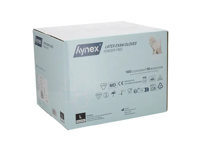 Handschoen Hynex latex L wit 5g 100 stuks