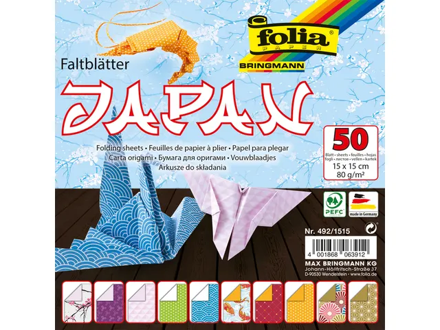 Vouwblaadjes Folia 80gr 15x15cm 50 vel 2-zijdig Japan 10 designs assor