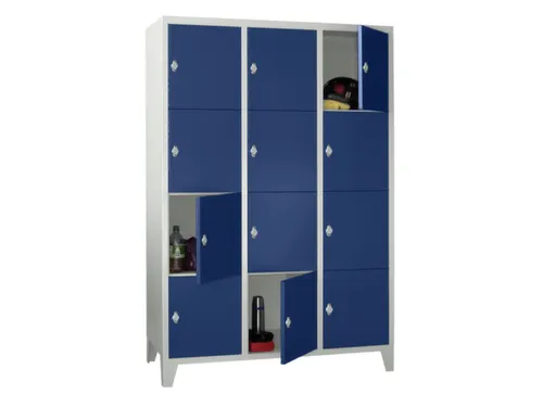lockerkast,HxBxD 1850x1200x500mm,3x4vakken,RAL7035,front RAL5010