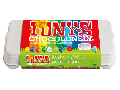 Chocolade Tony's Chocolonely paaseitjes doos mix groot 18 stuks