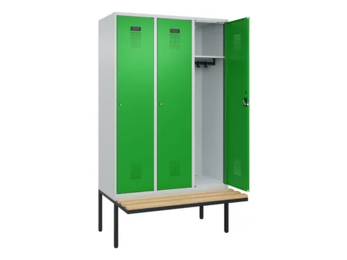 locker met bank,HxBxD 2120x1200x815mm,3vak,vak B 400mm,cilinderslot