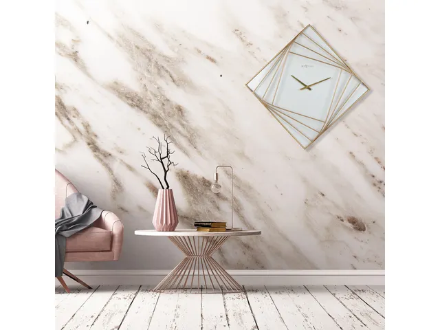 Wandklok Nextime groot 85x85cm metaal goud/wit Turning Time