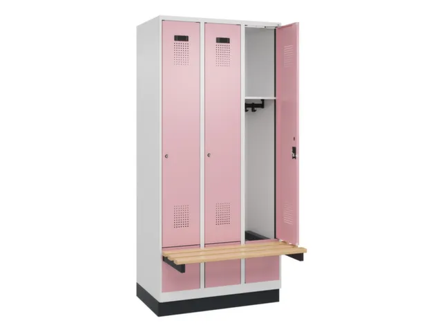 locker met bank,HxBxD 1950x900x815mm,3vak,vak B 300mm,cilinderslot