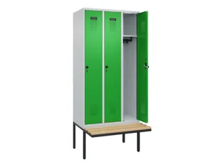 locker met bank,HxBxD 2120x900x815mm,3vak,vak B 300mm,draaigrendel - 2