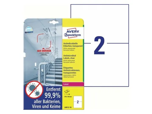 Bedrukbaar antimicrobiëel etiket Zweckform 210x148mm, transp. 20 etik