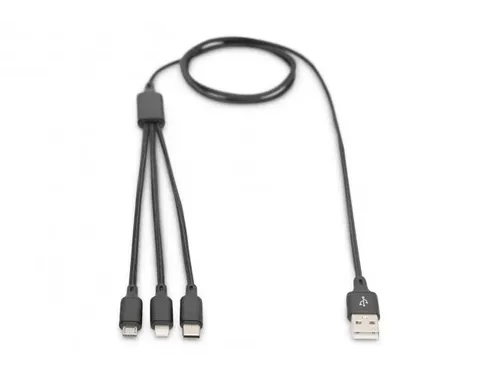 USB-oplaadkabel 1m 3-in-1 Kabel Nylon Gevlochten Zwart