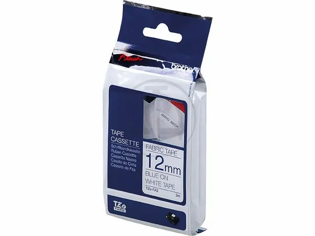Brother TZE-Fa3 Textieltape voor P-Touch 12mm, Blauw op Wit