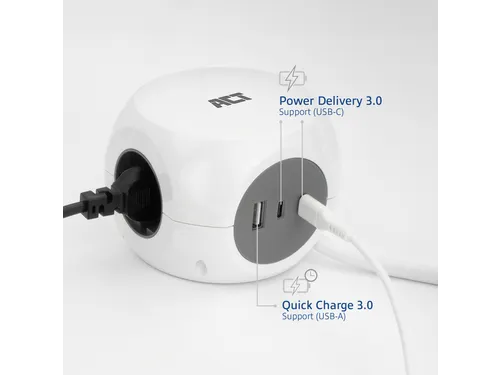Stekkerblok ACT 3 voudig inclusief 2x USB C/A 1.5 meter wit/grijs FR/B