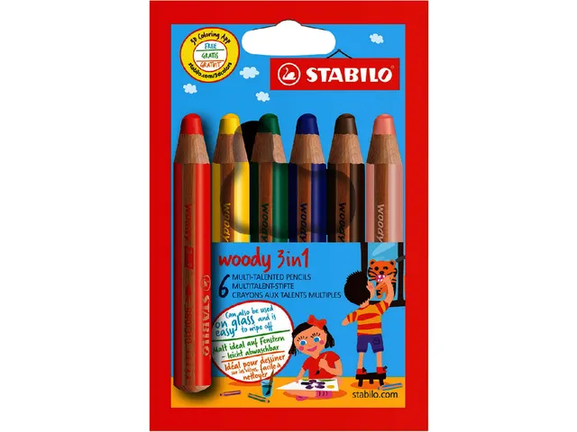 Kleurpotloden STABILO 880 woody 3 in 1 assorti etui à 6 stuks
