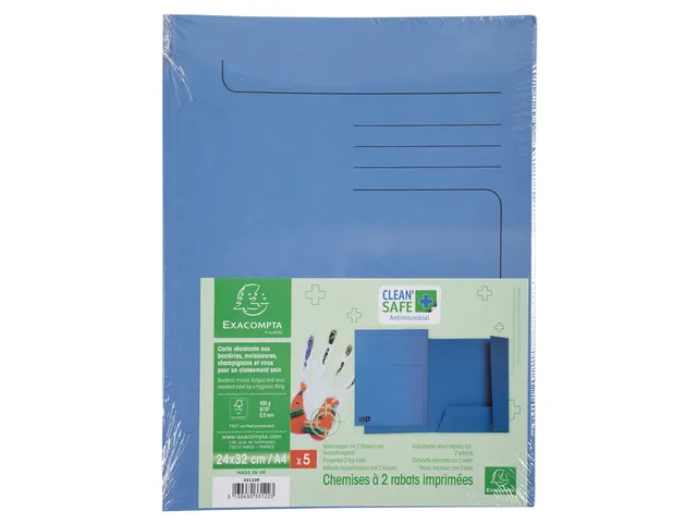 Dossiermap Exacompta Clean'Safe 2kleppen blauw 5 stuks