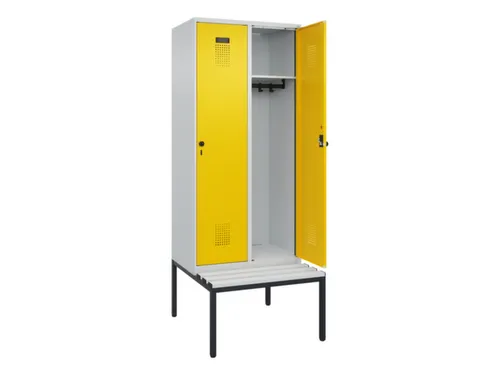 locker met bank,HxBxD 2120x800x815mm,2vak,vak B 400mm,draaigrendel