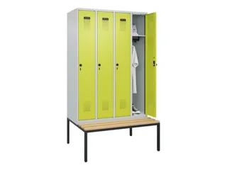 locker met bank,HxBxD 2120x1200x815mm,4vak,vak B 300mm,draaigrendel - 1