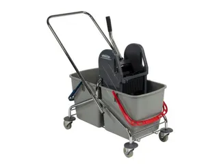 dweilwagen,emmer 2x27l ROOD/BLAUW,mopwringer,frame metaal,4zwenkwielen - 1