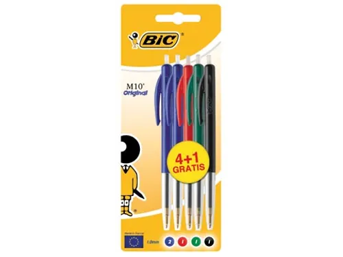 balpen M10 blister 4 + 1 gratis geassorteerde kleuren