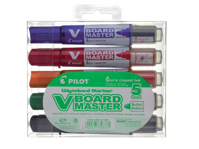 Whiteboardmarker Pilot V-Board Master Begreen Rond Medium Punt 5 stuks
