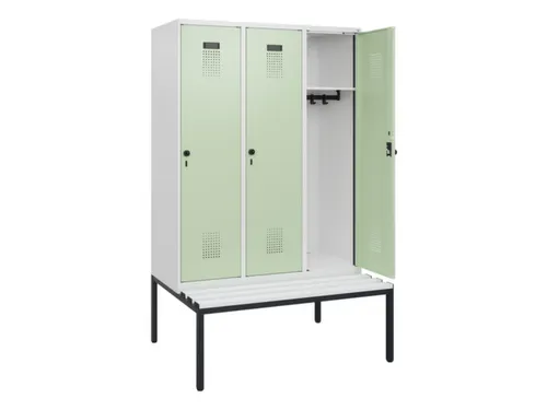 locker met bank,HxBxD 1950x1200x815mm,3vak,vak B 400mm,draaigrendel