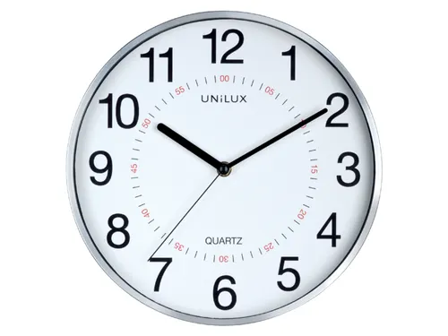 Wandklok Unilux Aria Ø30,5cm zilvergrijs/wit cijferaanduiding