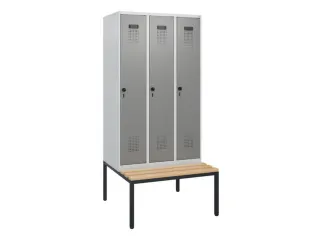 locker met bank,HxBxD 1950x900x815mm,3vak,vak B 300mm,draaigrendel - 2