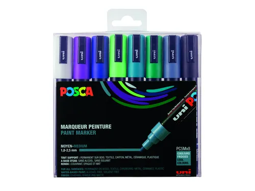 Verfstift Posca PC5M Medium Punt 1,8-2,5mm 8st koele kleuren