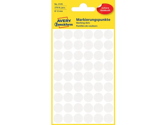 Etiket Avery Zweckform 3145 Rond Ø12mm Wit 270 Stuks