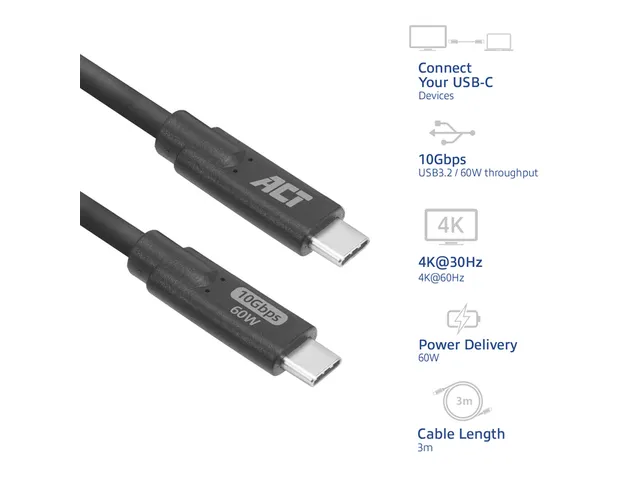 Kabel ACT USB-C 3.0 10Gbps 60W USB 3 meter