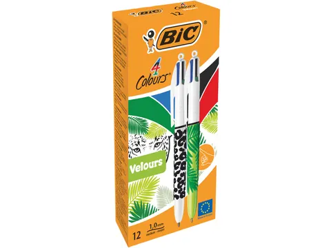 Balpen 4 Colours Velours, Medium, Doos à 12 Stuks Assorti