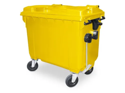 Vuilcontainers,660l,romp HDPE geel,HxBxD 1165x1265x775mm,4zwenkwielen