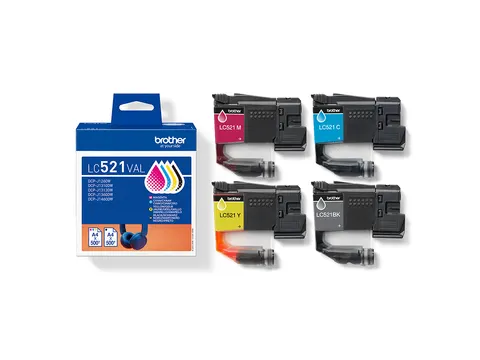 Inktcartridge Brother LC-521 zwart + 3 kleuren