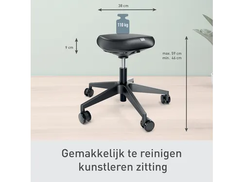 Zitkruk Leitz Ergo met wieltjes en comfortzitting 600x460x600mm zwart