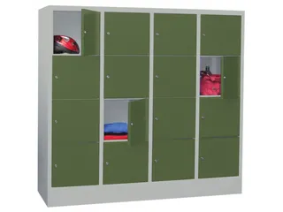 lockerkast,HxBxD 1518x1600x500mm,4x4vakken,RAL7035,front RAL6011 - 2